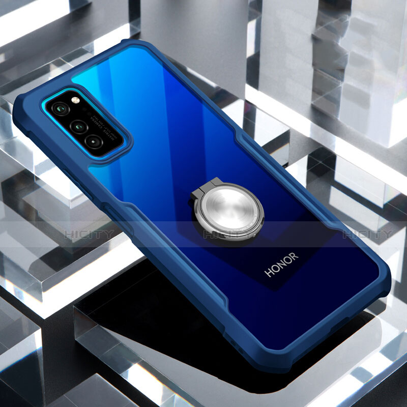 Funda Bumper Silicona Transparente Espejo 360 Grados con Magnetico Anillo de dedo Soporte para Huawei Honor V30 5G Azul