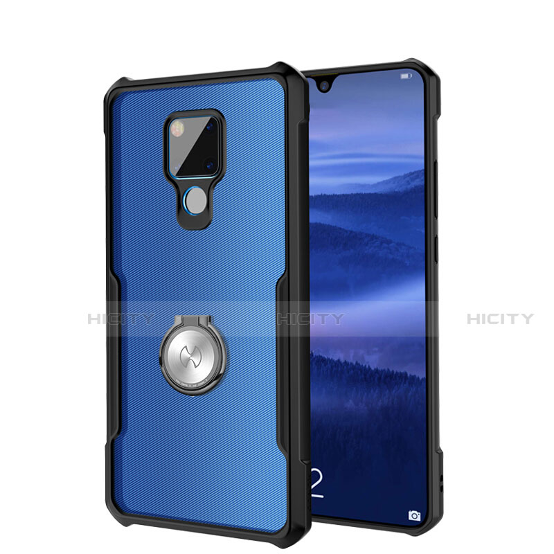 Funda Bumper Silicona Transparente Espejo 360 Grados con Magnetico Anillo de dedo Soporte para Huawei Mate 20 X 5G Negro