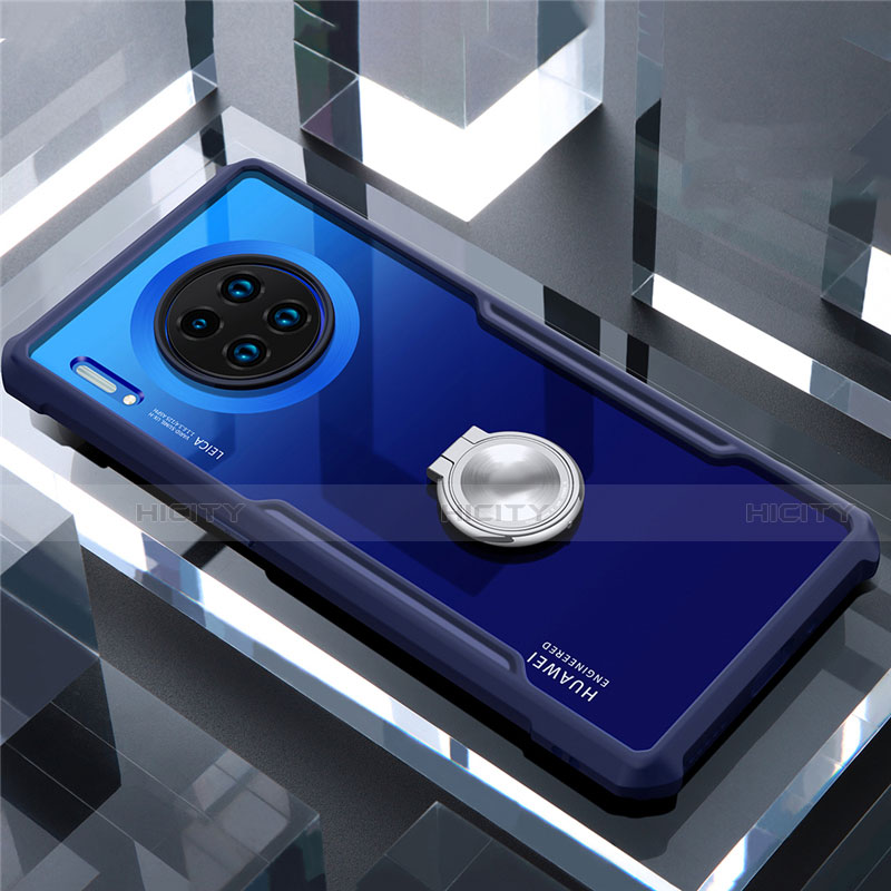 Funda Bumper Silicona Transparente Espejo 360 Grados con Magnetico Anillo de dedo Soporte para Huawei Mate 30E Pro 5G