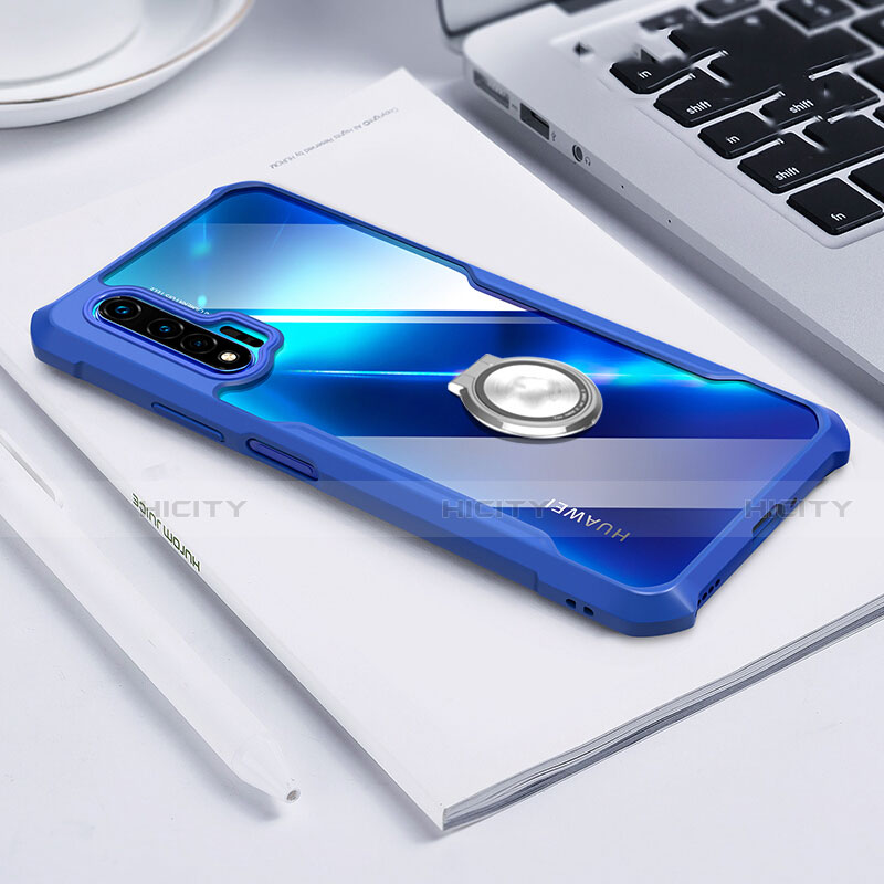 Funda Bumper Silicona Transparente Espejo 360 Grados con Magnetico Anillo de dedo Soporte para Huawei Nova 6 Azul