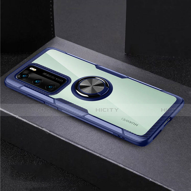 Funda Bumper Silicona Transparente Espejo 360 Grados con Magnetico Anillo de dedo Soporte para Huawei P40