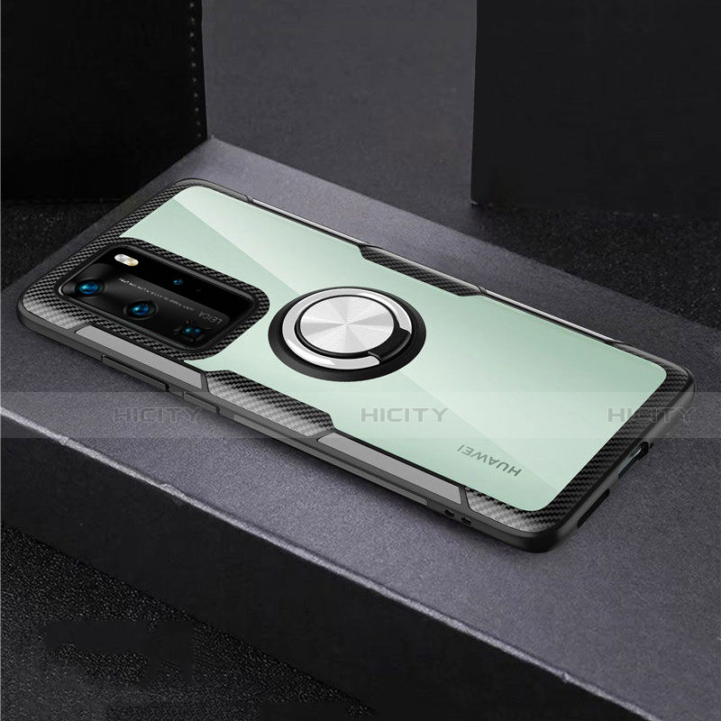 Funda Bumper Silicona Transparente Espejo 360 Grados con Magnetico Anillo de dedo Soporte para Huawei P40 Pro