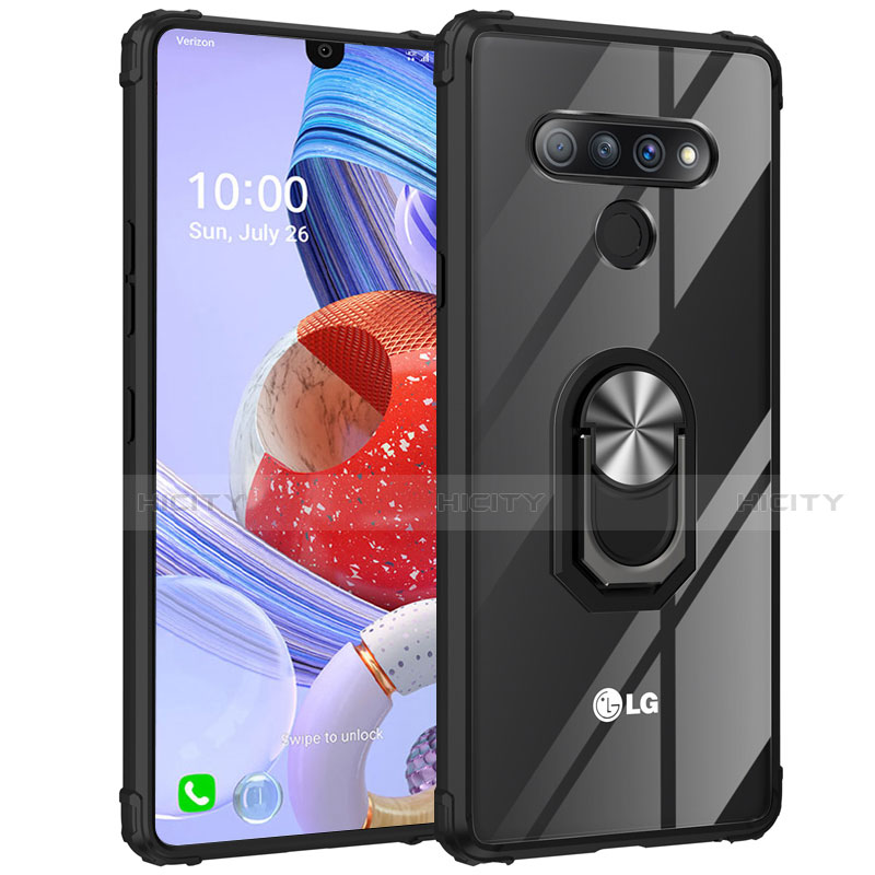 Funda Bumper Silicona Transparente Espejo 360 Grados con Magnetico Anillo de dedo Soporte para LG Stylo 6 Plata y Negro