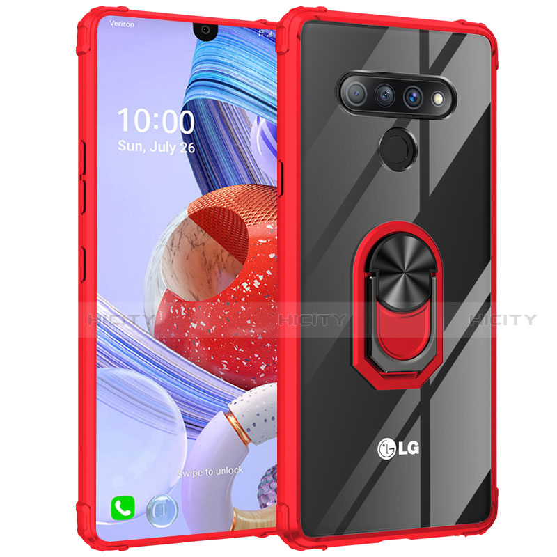 Funda Bumper Silicona Transparente Espejo 360 Grados con Magnetico Anillo de dedo Soporte para LG Stylo 6 Rojo