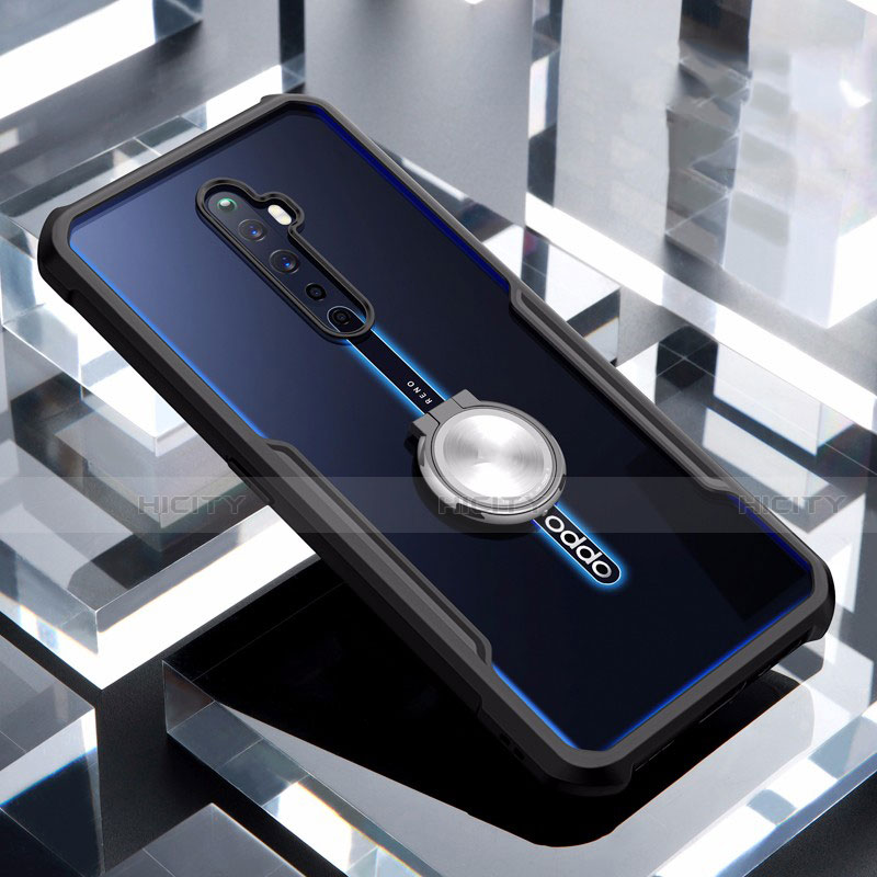 Funda Bumper Silicona Transparente Espejo 360 Grados con Magnetico Anillo de dedo Soporte para Oppo Reno2 Z