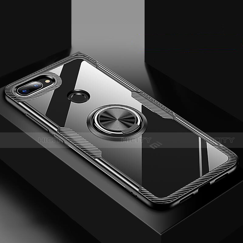 Funda Bumper Silicona Transparente Espejo 360 Grados con Magnetico Anillo de dedo Soporte para Xiaomi Mi 8 Lite Negro