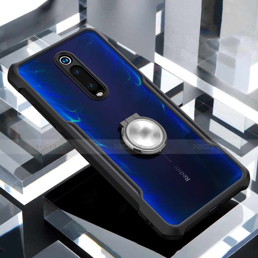 Funda Bumper Silicona Transparente Espejo 360 Grados con Magnetico Anillo de dedo Soporte para Xiaomi Mi 9T Pro Negro