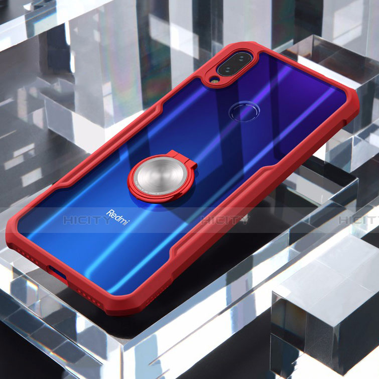 Funda Bumper Silicona Transparente Espejo 360 Grados con Magnetico Anillo de dedo Soporte para Xiaomi Redmi Note 7 Pro Rojo