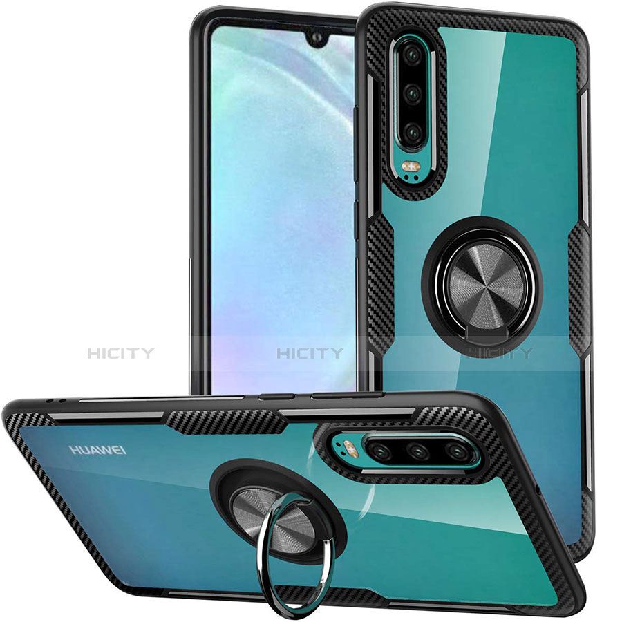 Funda Bumper Silicona Transparente Espejo 360 Grados con Magnetico Anillo de dedo Soporte S01 para Huawei P30