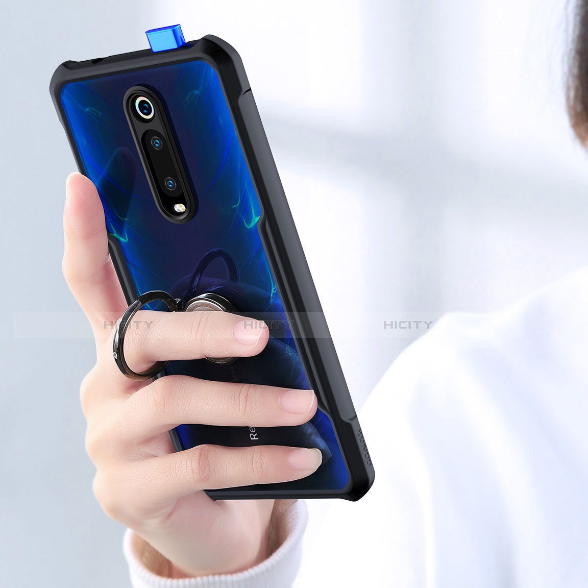 Funda Bumper Silicona Transparente Espejo 360 Grados con Magnetico Anillo de dedo Soporte T01 para Xiaomi Mi 9T