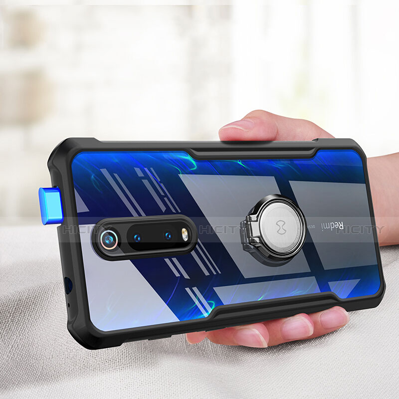 Funda Bumper Silicona Transparente Espejo 360 Grados con Magnetico Anillo de dedo Soporte T01 para Xiaomi Mi 9T