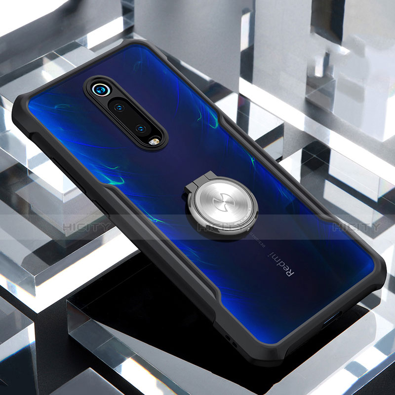 Funda Bumper Silicona Transparente Espejo 360 Grados con Magnetico Anillo de dedo Soporte T01 para Xiaomi Mi 9T Negro