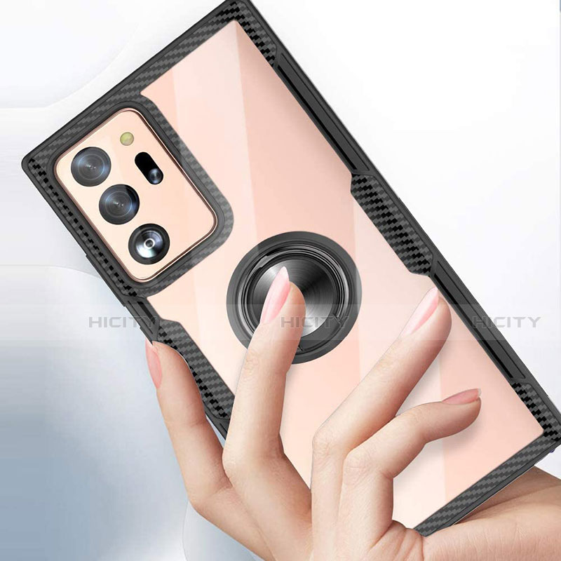Funda Bumper Silicona Transparente Espejo 360 Grados con Magnetico Anillo de dedo Soporte T02 para Samsung Galaxy Note 20 Ultra 5G