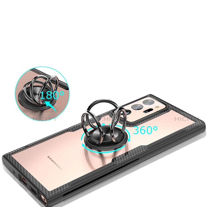 Funda Bumper Silicona Transparente Espejo 360 Grados con Magnetico Anillo de dedo Soporte T02 para Samsung Galaxy Note 20 Ultra 5G