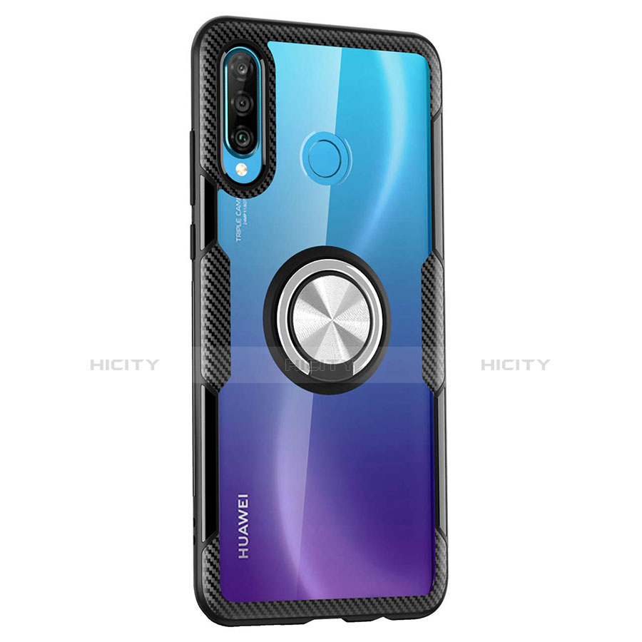 Funda Bumper Silicona Transparente Espejo 360 Grados con Magnetico Anillo de dedo Soporte Z01 para Huawei Nova 4e