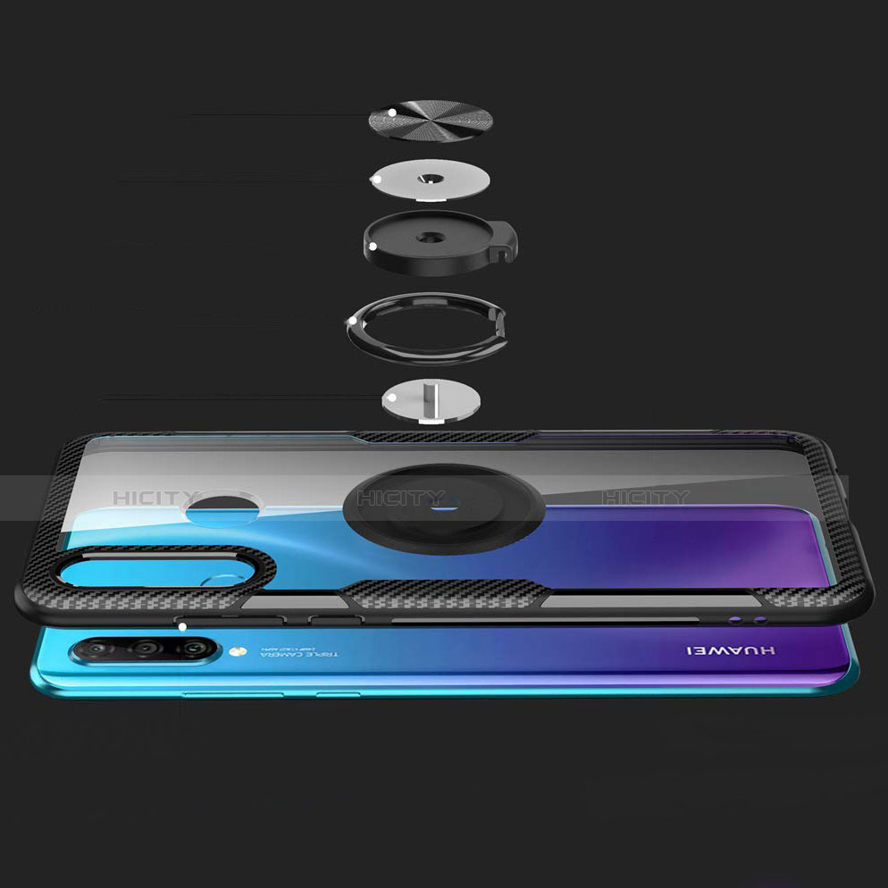 Funda Bumper Silicona Transparente Espejo 360 Grados con Magnetico Anillo de dedo Soporte Z01 para Huawei Nova 4e