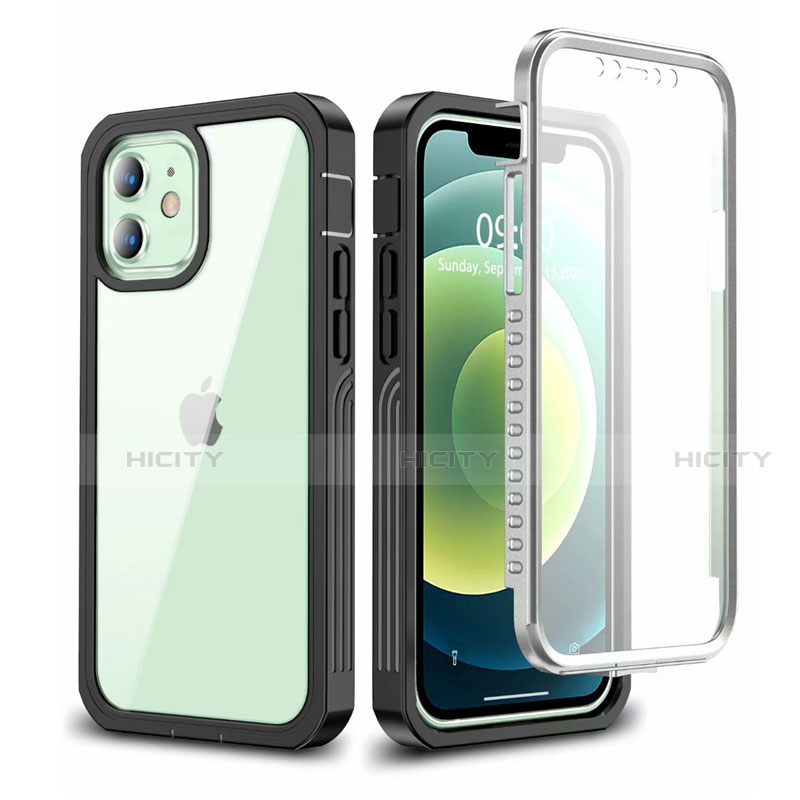 Funda Bumper Silicona Transparente Espejo 360 Grados para Apple iPhone 12 Negro