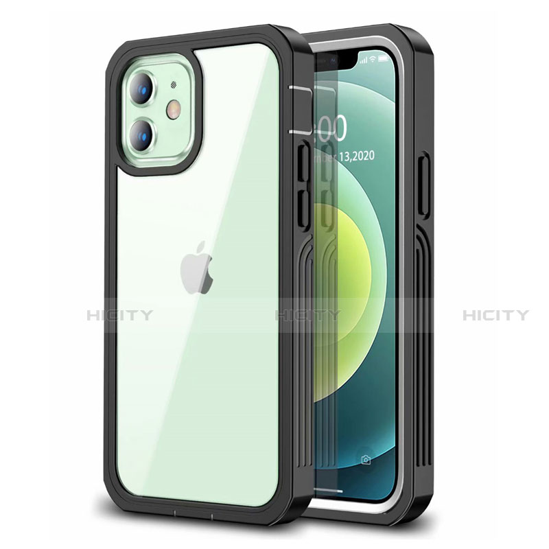 Funda Bumper Silicona Transparente Espejo 360 Grados para Apple iPhone 12 Negro