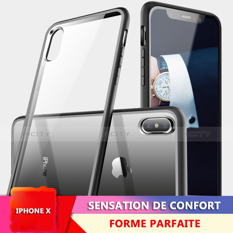 Funda Bumper Silicona Transparente Espejo 360 Grados para Apple iPhone X Negro