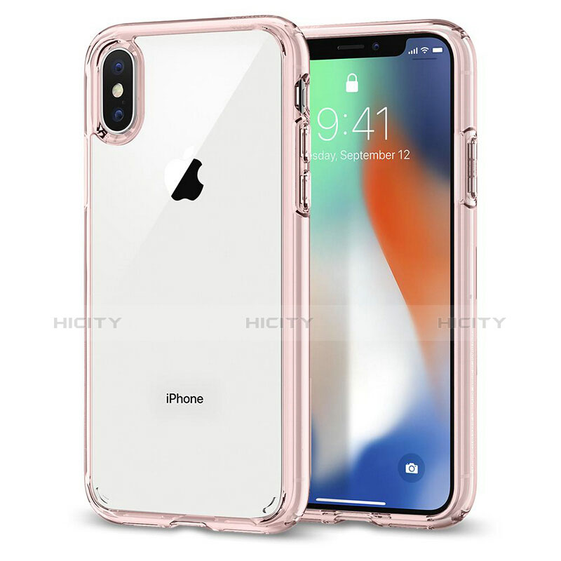 Funda Bumper Silicona Transparente Espejo 360 Grados para Apple iPhone X Rosa