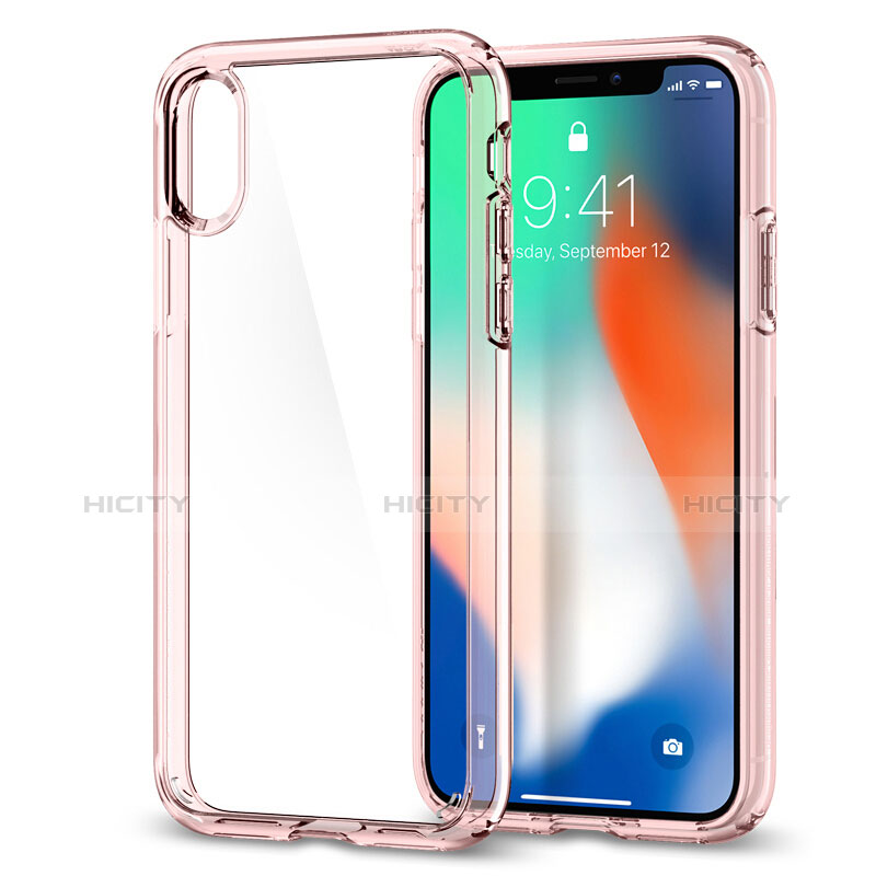 Funda Bumper Silicona Transparente Espejo 360 Grados para Apple iPhone X Rosa