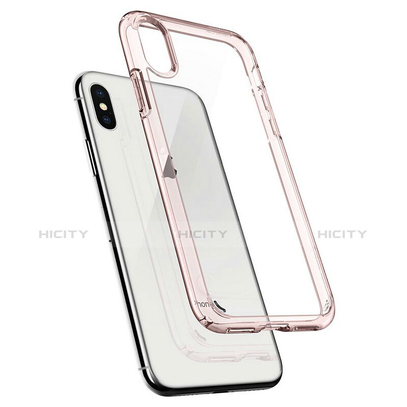 Funda Bumper Silicona Transparente Espejo 360 Grados para Apple iPhone X Rosa