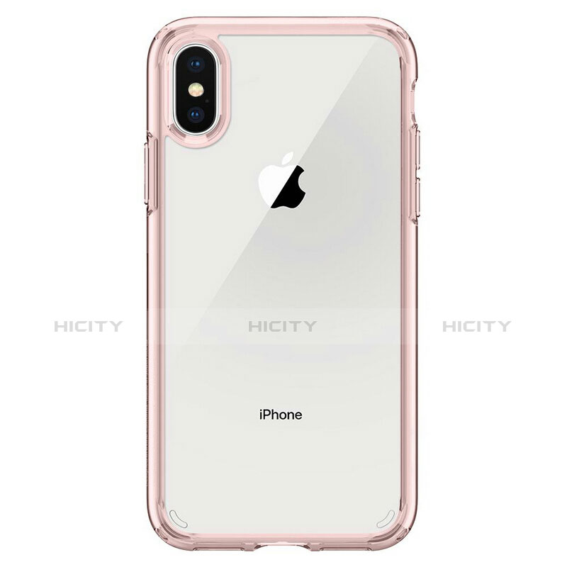 Funda Bumper Silicona Transparente Espejo 360 Grados para Apple iPhone X Rosa