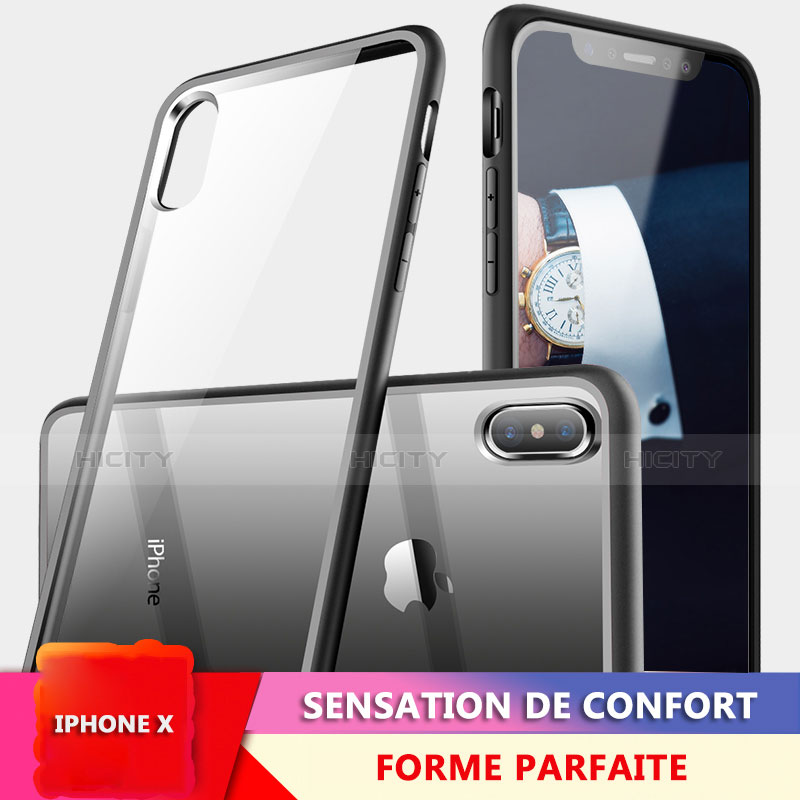 Funda Bumper Silicona Transparente Espejo 360 Grados para Apple iPhone Xs Negro