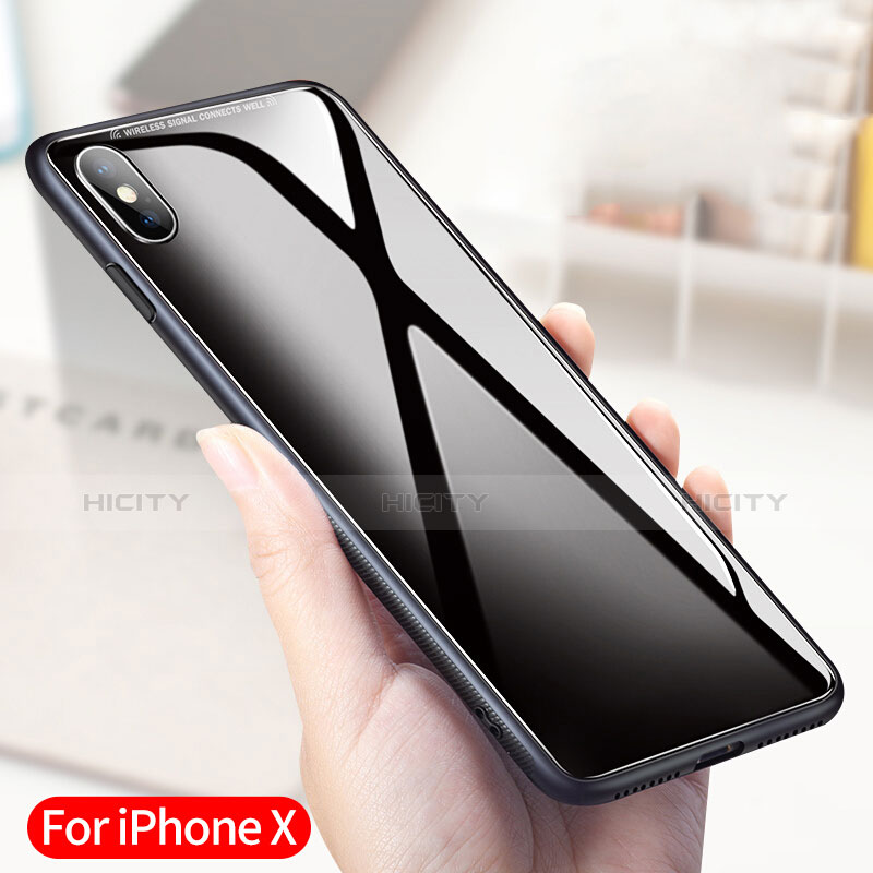 Funda Bumper Silicona Transparente Espejo 360 Grados T04 para Apple iPhone X Negro