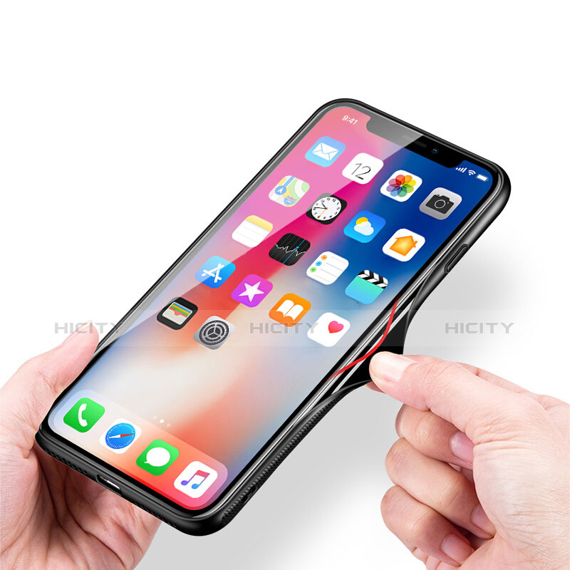 Funda Bumper Silicona Transparente Espejo 360 Grados T04 para Apple iPhone X Negro