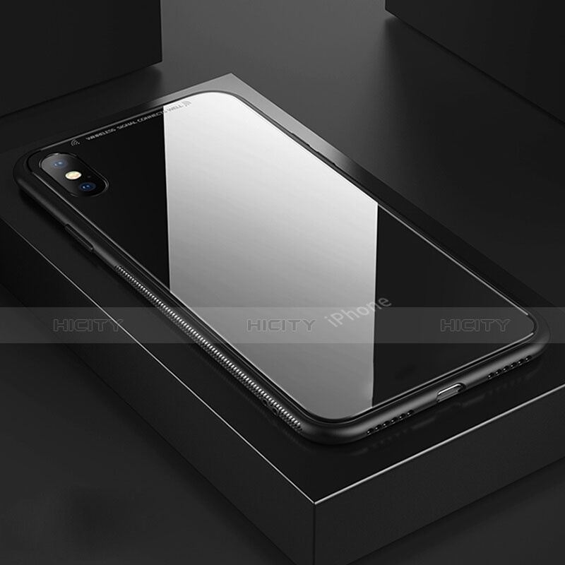 Funda Bumper Silicona Transparente Espejo 360 Grados T04 para Apple iPhone X Negro