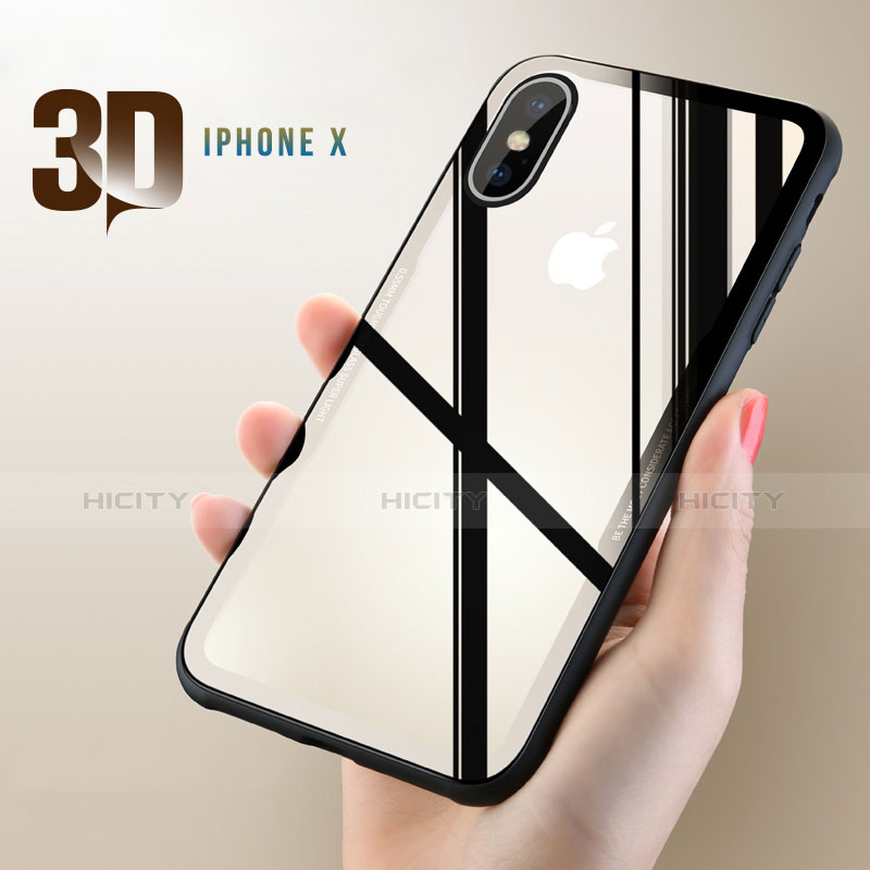 Funda Bumper Silicona Transparente Espejo 360 Grados T06 para Apple iPhone X Negro