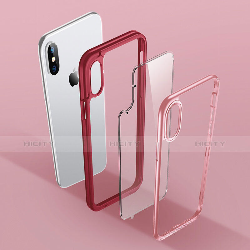 Funda Bumper Silicona Transparente Espejo 360 Grados T08 para Apple iPhone X Rojo