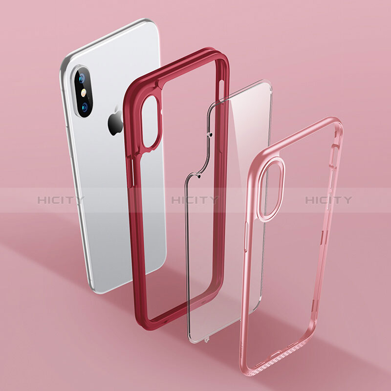 Funda Bumper Silicona Transparente Espejo 360 Grados T08 para Apple iPhone Xs Max Rojo