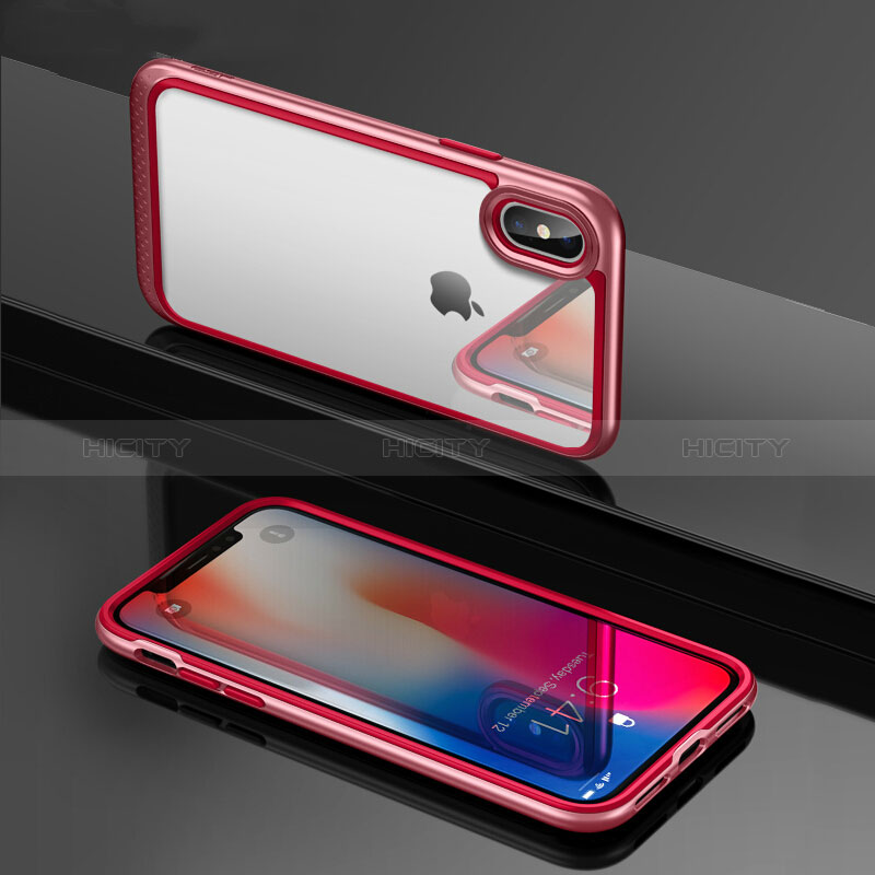 Funda Bumper Silicona Transparente Espejo 360 Grados T08 para Apple iPhone Xs Max Rojo