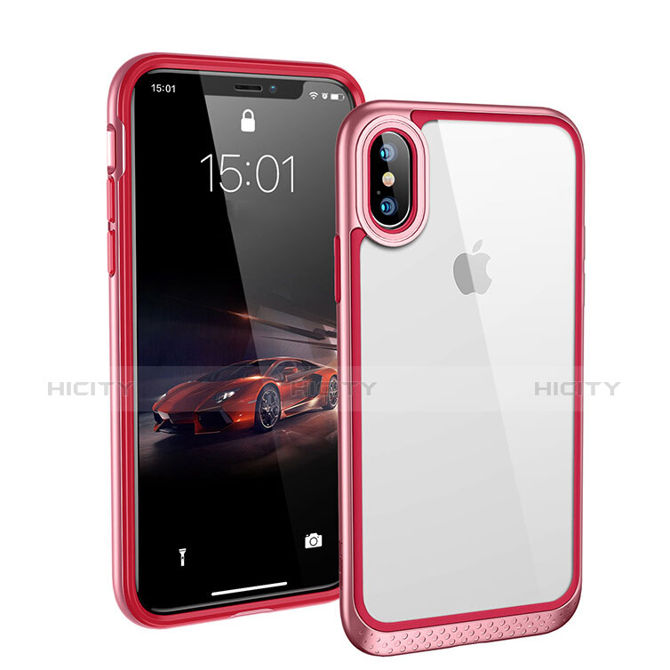 Funda Bumper Silicona Transparente Espejo 360 Grados T08 para Apple iPhone Xs Rojo