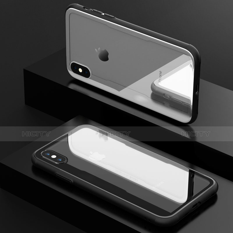 Funda Bumper Silicona Transparente Espejo 360 Grados T09 para Apple iPhone Xs Negro