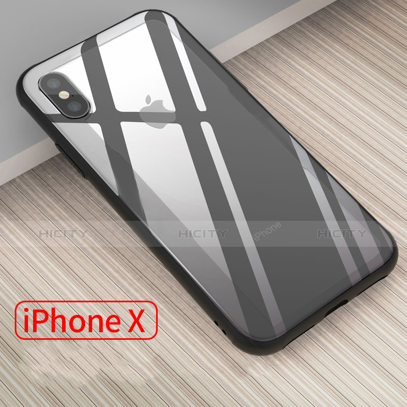 Funda Bumper Silicona Transparente Espejo 360 Grados T09 para Apple iPhone Xs Negro