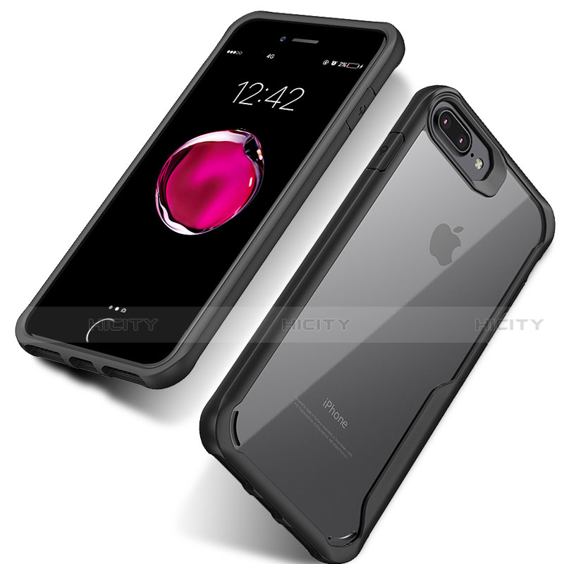 Funda Bumper Silicona Transparente Gel para Apple iPhone 7 Plus Negro