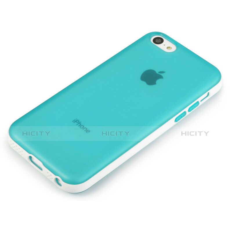 Funda Bumper Silicona Transparente Mate para Apple iPhone 5C Azul Cielo