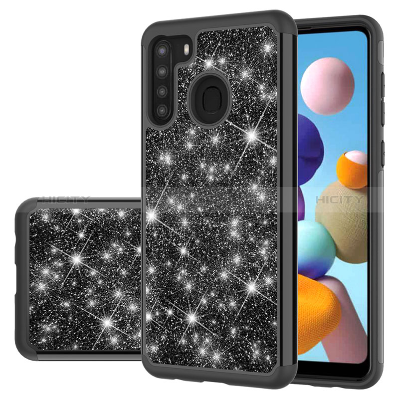 Funda Bumper Silicona y Plastico Carcasa Frontal y Trasera 360 Grados Bling-Bling JX1 para Samsung Galaxy A21