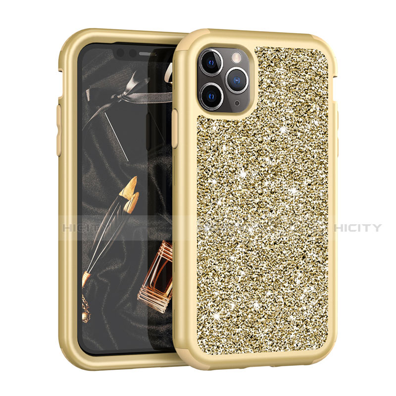 Funda Bumper Silicona y Plastico Carcasa Frontal y Trasera 360 Grados Bling-Bling para Apple iPhone 11 Pro Max Oro