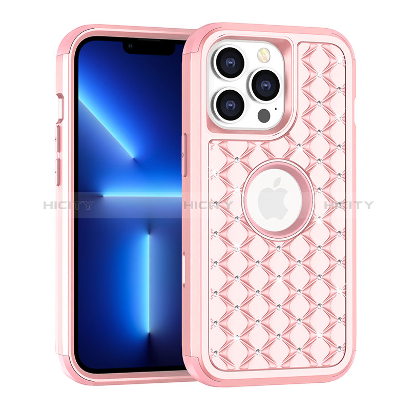 Funda Bumper Silicona y Plastico Carcasa Frontal y Trasera 360 Grados Bling-Bling para Apple iPhone 13 Pro Max Oro Rosa