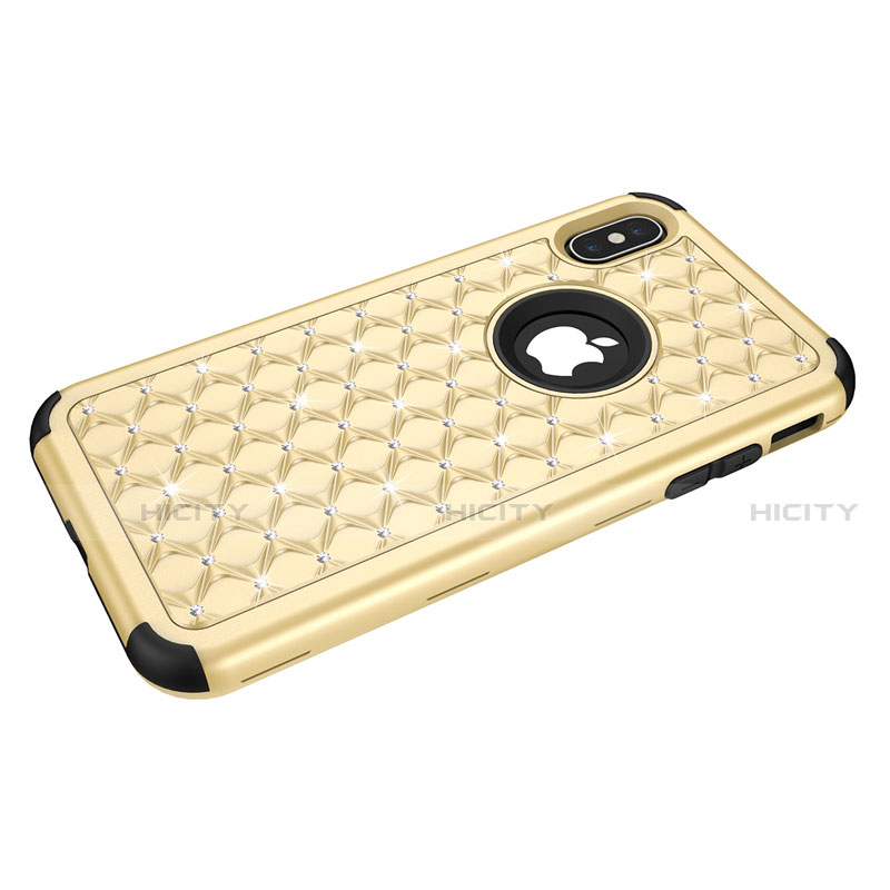 Funda Bumper Silicona y Plastico Carcasa Frontal y Trasera 360 Grados Bling-Bling para Apple iPhone X