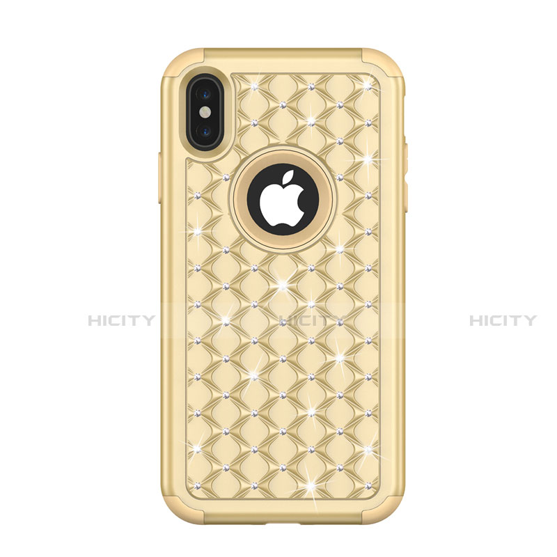 Funda Bumper Silicona y Plastico Carcasa Frontal y Trasera 360 Grados Bling-Bling para Apple iPhone X