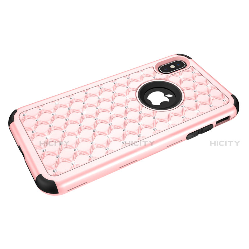 Funda Bumper Silicona y Plastico Carcasa Frontal y Trasera 360 Grados Bling-Bling para Apple iPhone X