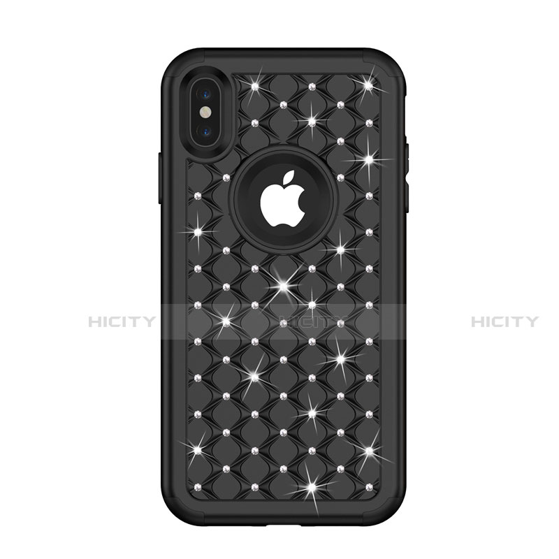 Funda Bumper Silicona y Plastico Carcasa Frontal y Trasera 360 Grados Bling-Bling para Apple iPhone X