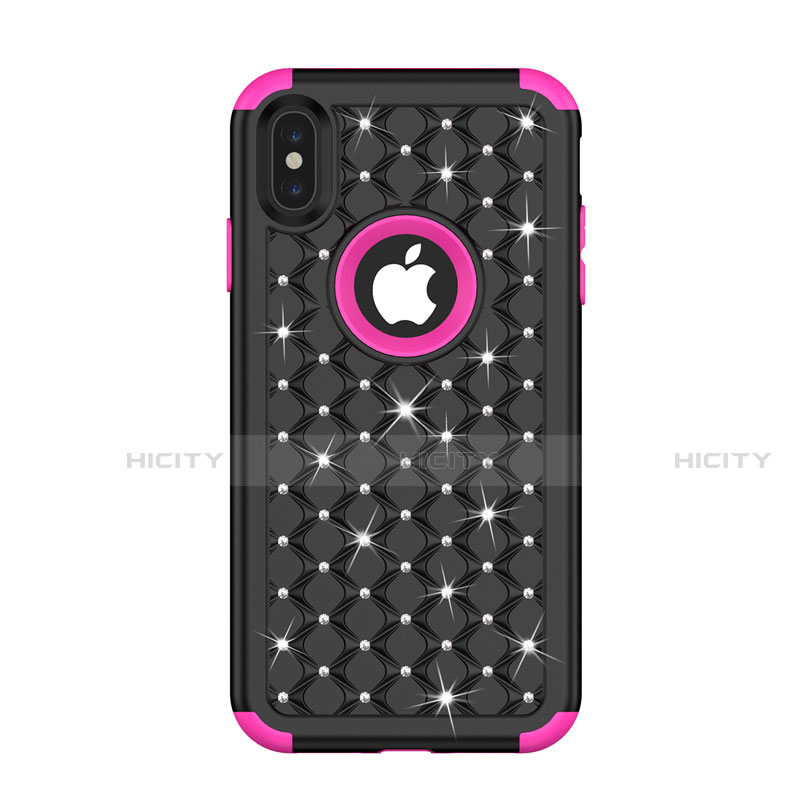 Funda Bumper Silicona y Plastico Carcasa Frontal y Trasera 360 Grados Bling-Bling para Apple iPhone X