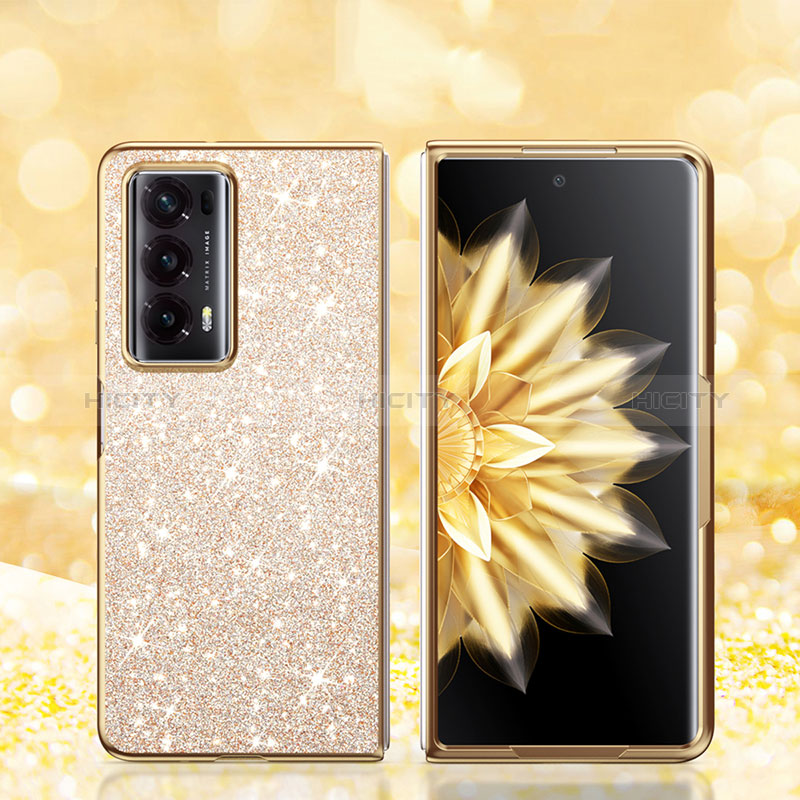 Funda Bumper Silicona y Plastico Carcasa Frontal y Trasera 360 Grados Bling-Bling para Huawei Honor Magic V2 5G Oro