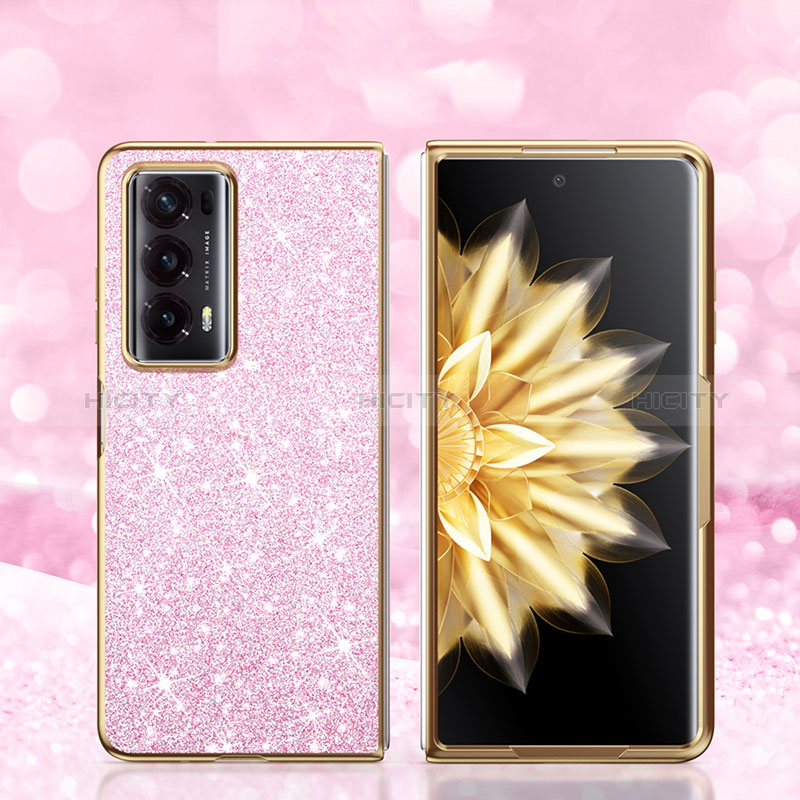 Funda Bumper Silicona y Plastico Carcasa Frontal y Trasera 360 Grados Bling-Bling para Huawei Honor Magic V2 Ultimate 5G Oro Rosa